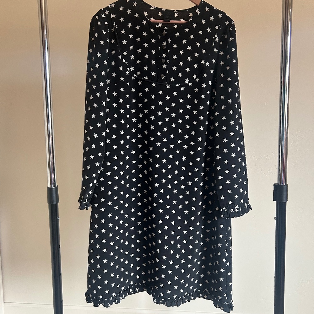 J Crew Collection Star Print Black and White Silk Shift Dress
